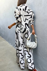 Magic Day Irregular Printed Loose Shirt and Elastic Waist Pants Set